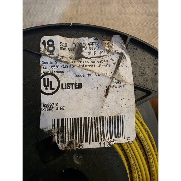 #18 AWG GAUGE TFN 600V SOLID Copper (CU) Yellow GRAY- 200 Ft - Picture 6 of 14